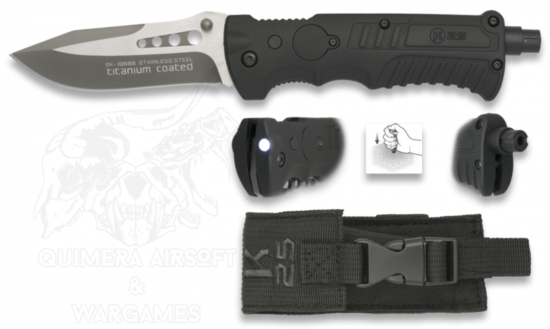 Navaja cacha Negra con Linterna y Rompe Cristales H9,5cm K25