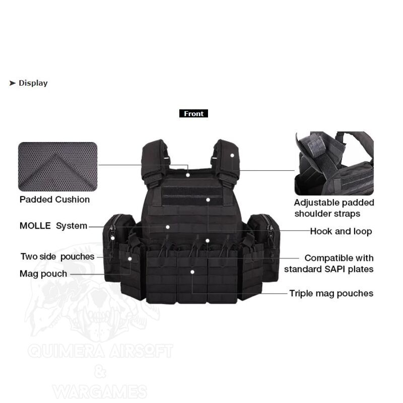 Chaleco Tactico tipo DCS Plate Carrier V2 y pack de pouches abiertos para 5.56 Yakeda - Imagen 7