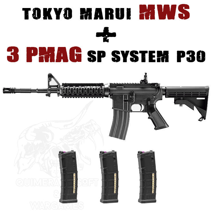 PACK M4 MWS Gas Blowback y 3 Cargadores T8 Negro - Tokyo Marui