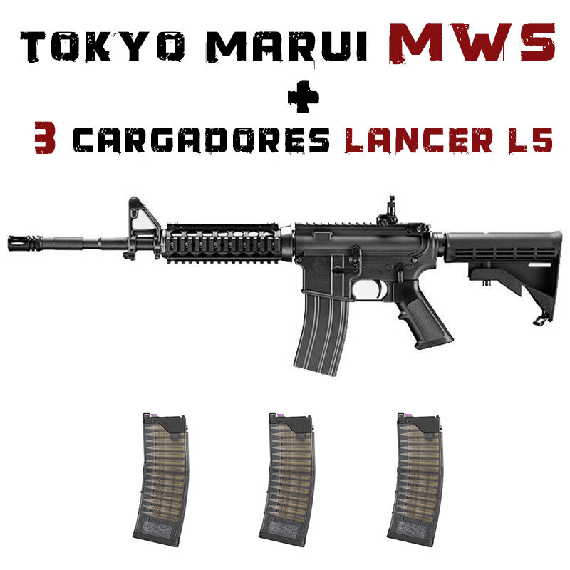 Pack M4 MWS Gas Blowback y 3 Cargadores Lancer L5 - Tokyo Marui