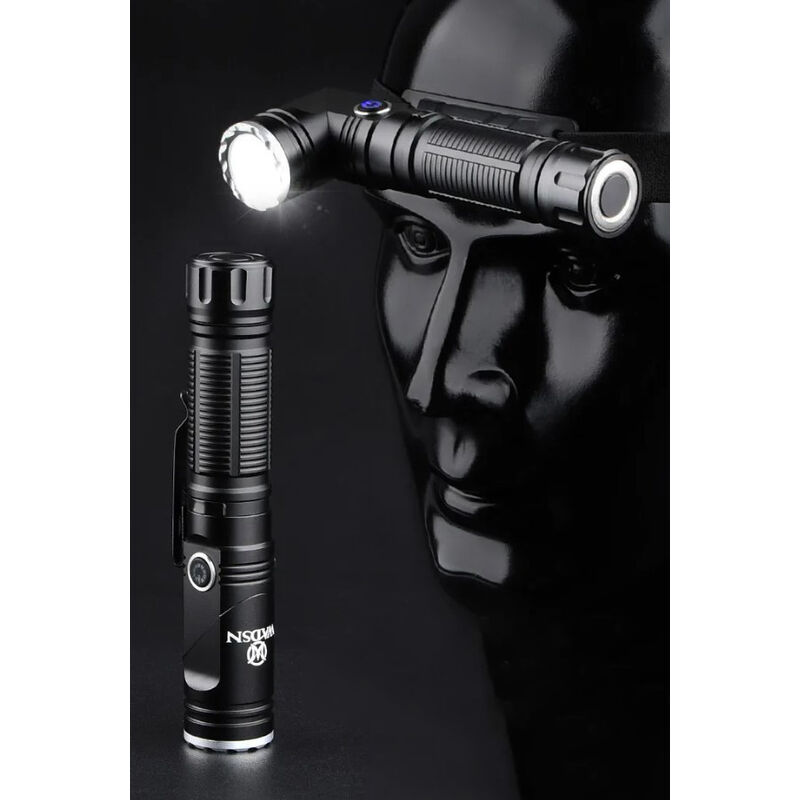 Alternative view of Linterna con Cabezal Pivotante Cargador y Correa de Cabeza - WADSN