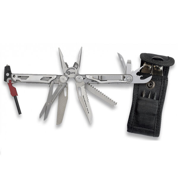 Alicate multiusos táctico con pedernal con y funda K25 - Plata