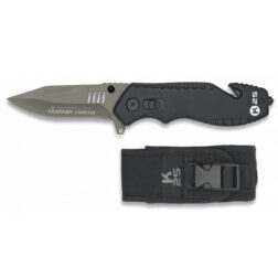 Navaja Táctica Titanium con Rompe Cinturones con funda H8cm K25 - Negro