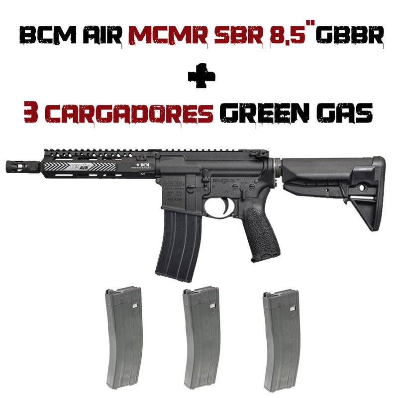 PACK M4 BCM Air MCMR SBR 8,5" GBBR Ver.EU + 3 Cargadores Green Gas - VFC - Negro