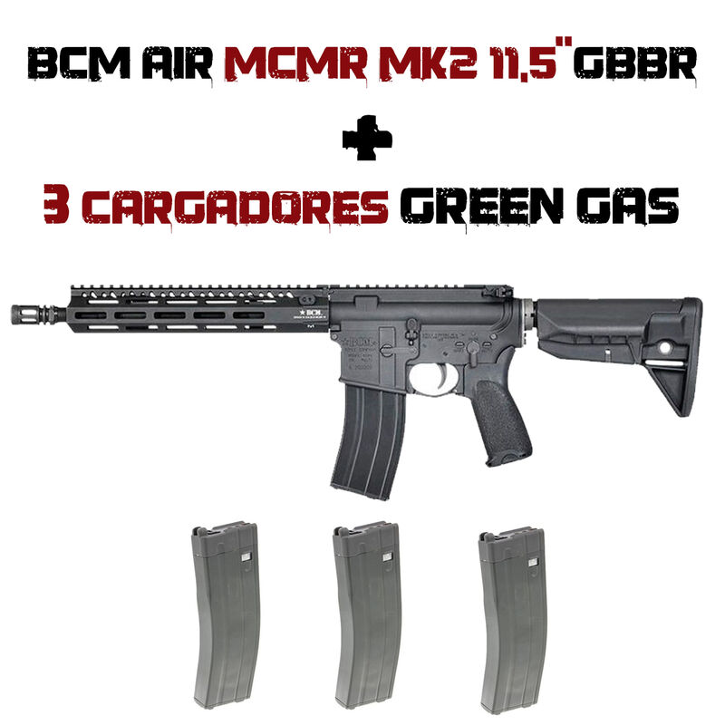 PACK M4 BCM Air MCMR MK2 11,5" GBBR Ver.EU + 3 Cargador Green Gas - VFC - Negro