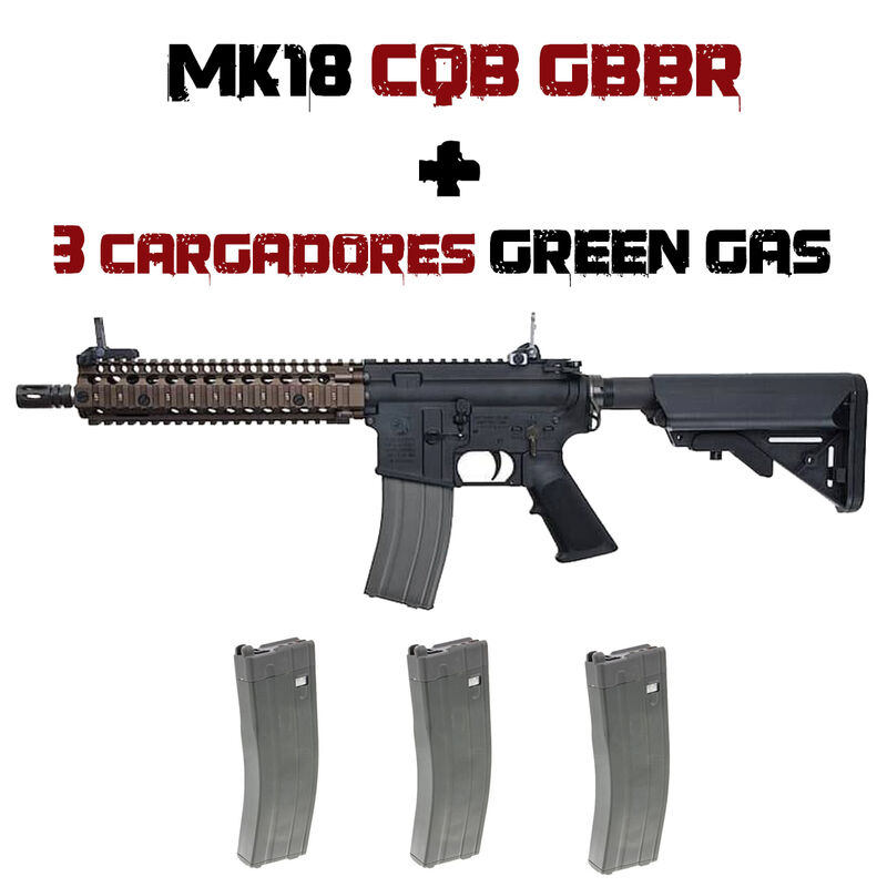 PACK M4 MK18 CQB GBBR Ver.EU + 3 Cargadores Green Gas - VFC - Brown