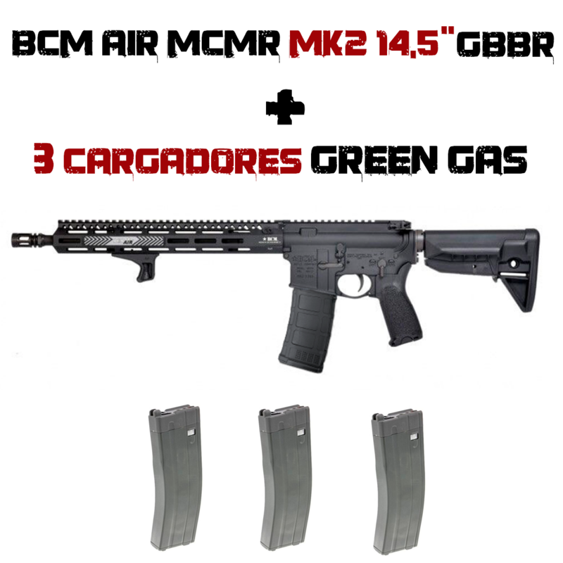 PACK M4 BCM Air MCMR MK2 14,5" GBBR Ver.EU + 3 Cargadores Green Gas - VFC - Negro